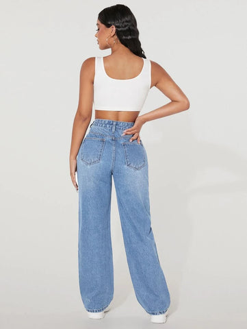 PETITE High Waist Ripped Straight Leg Jeans