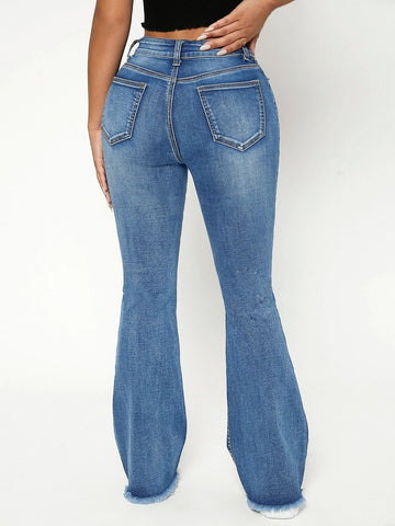 PETITE High Waist Ripped Raw Trim Flare Leg Jeans