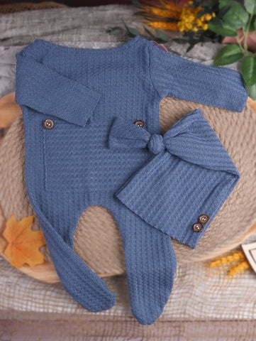 Newborn Waffle Knit Jumpsuit & Hat Photography Prop