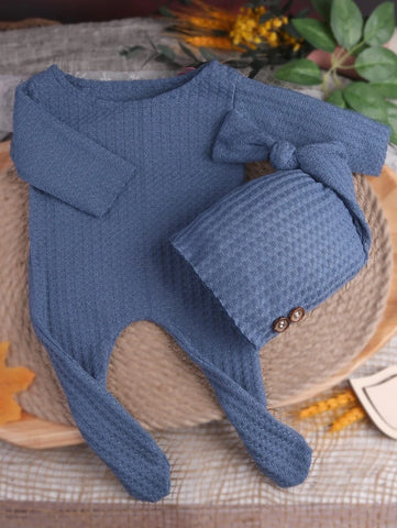 Newborn Waffle Knit Jumpsuit & Hat Photography Prop