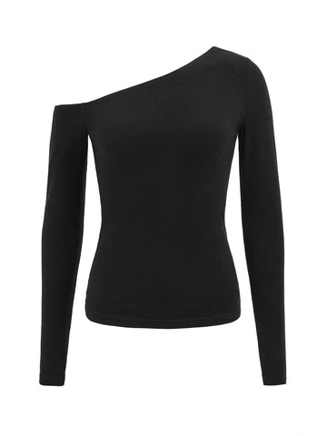 BASICS Solid Rib-knit Notched Neck Tee