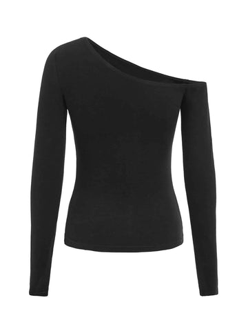 BASICS Solid Rib-knit Notched Neck Tee