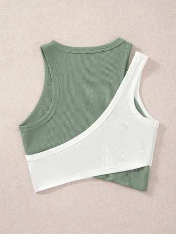 Two Tone Cut Out Crop Tank Top