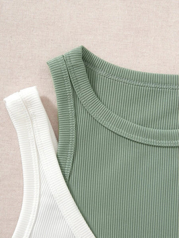 Two Tone Cut Out Crop Tank Top