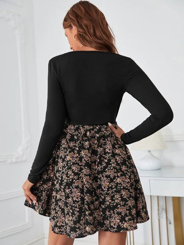 Ditsy Floral Square Neck Dress Without Belt