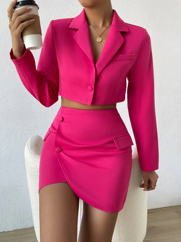 SXY Single Button Crop Blazer & Wrap Skirt