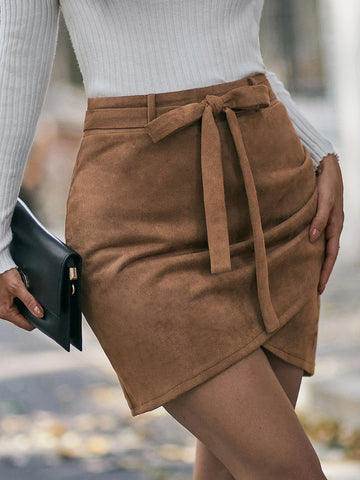 Tulip Hem Belted Skirt