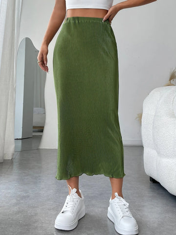 High Waist Rib-knit Pencil Skirt