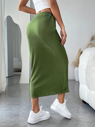 High Waist Rib-knit Pencil Skirt