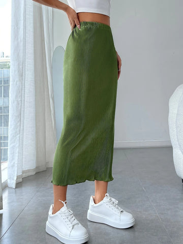 High Waist Rib-knit Pencil Skirt