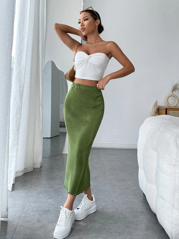 High Waist Rib-knit Pencil Skirt