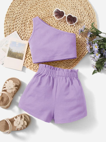 Baby One Shoulder Top & Paper Bag Waist Shorts