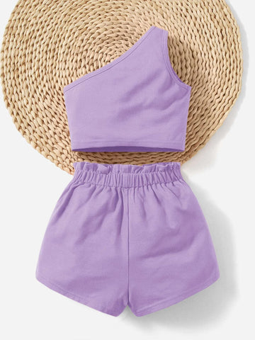Baby One Shoulder Top & Paper Bag Waist Shorts