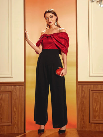 Modely Cold Shoulder Ruched Sleeve Satin Top