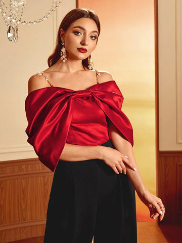 Modely Cold Shoulder Ruched Sleeve Satin Top