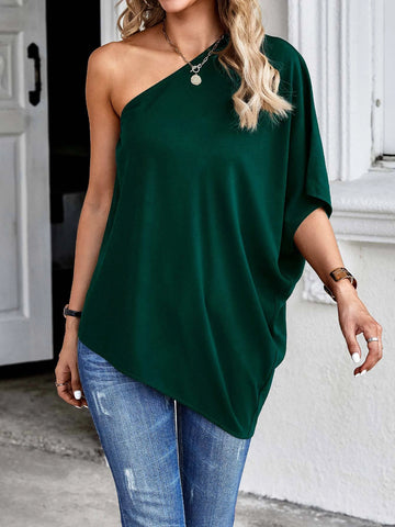 One Shoulder Dolman Sleeve Blouse