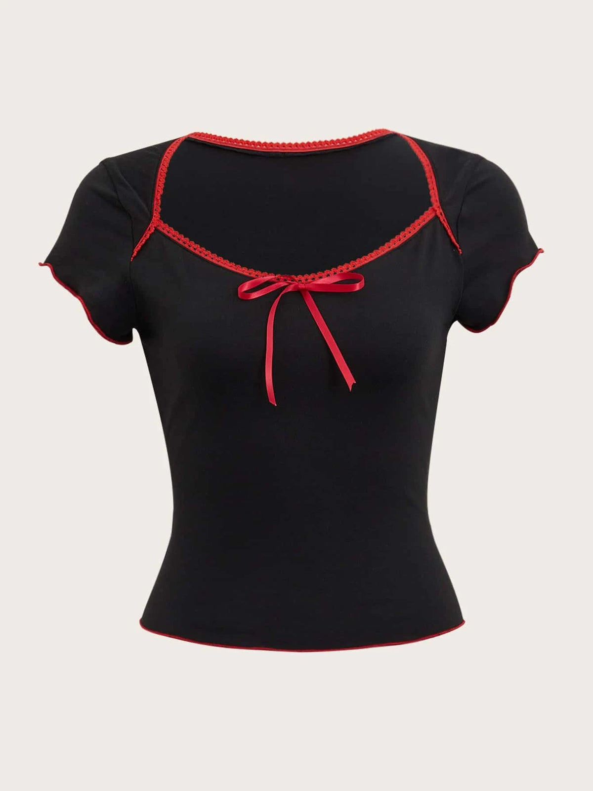 ROMWE Sweetness Contrast Binding Lettuce Trim Tee