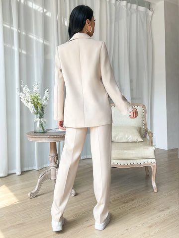 EZwear Lapel Neck Open Front Blazer & Suit Pants