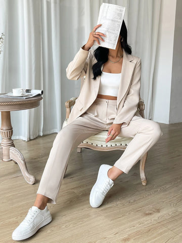 EZwear Lapel Neck Open Front Blazer & Suit Pants