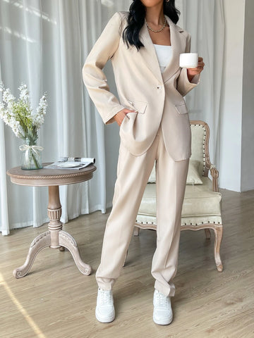 EZwear Lapel Neck Open Front Blazer & Suit Pants