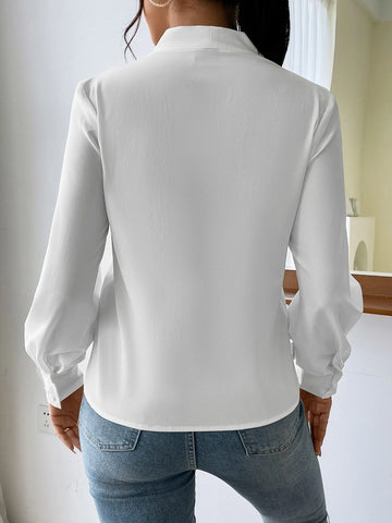 Fold Pleated Lantern Sleeve Blouse