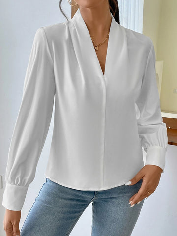 Fold Pleated Lantern Sleeve Blouse