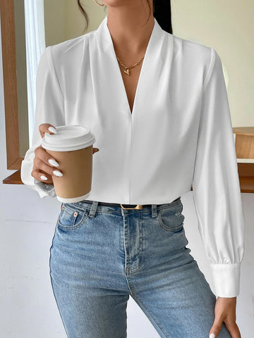 Fold Pleated Lantern Sleeve Blouse