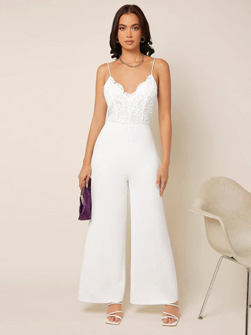 Guipure Lace Panel Wide Leg Cami Jumpsuit
