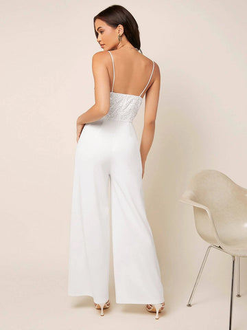 Guipure Lace Panel Wide Leg Cami Jumpsuit