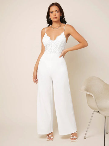Guipure Lace Panel Wide Leg Cami Jumpsuit