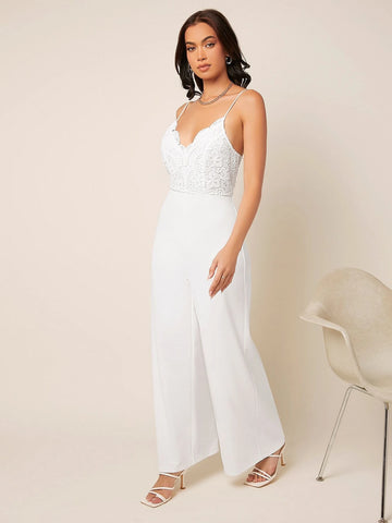 Guipure Lace Panel Wide Leg Cami Jumpsuit