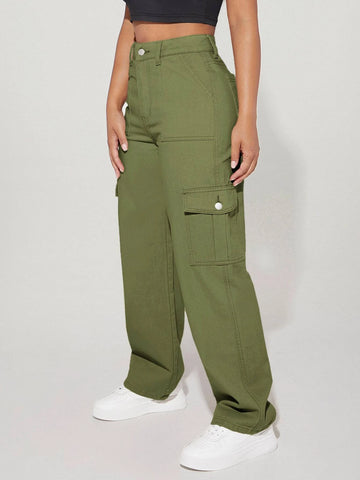 PETITE High Waist Flap Pocket Side Cargo Jeans