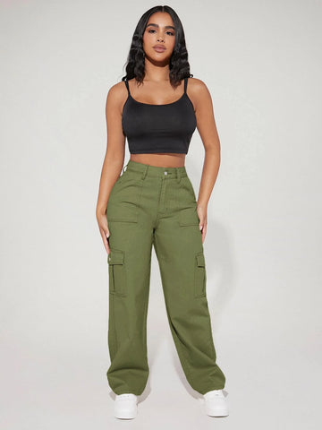 PETITE High Waist Flap Pocket Side Cargo Jeans