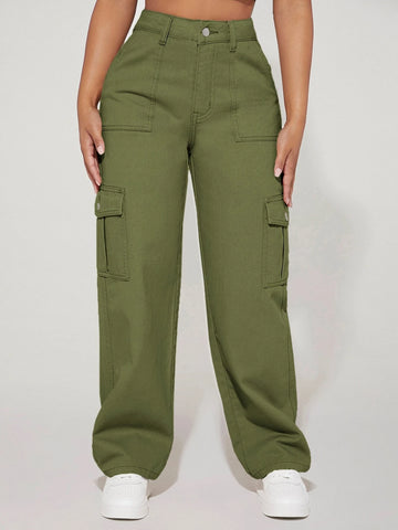 PETITE High Waist Flap Pocket Side Cargo Jeans