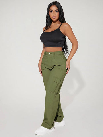 PETITE High Waist Flap Pocket Side Cargo Jeans