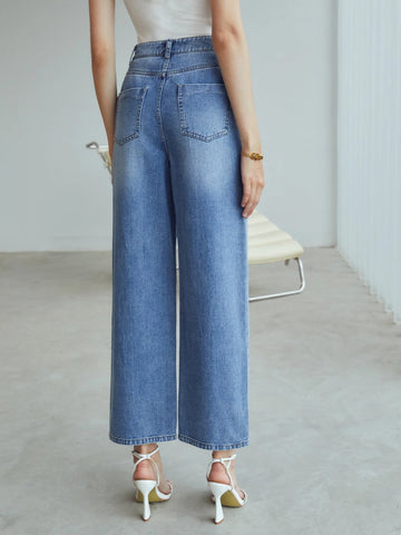 OVERLAP WAIST WIDE-LEG JEANS