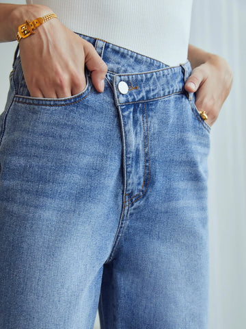 OVERLAP WAIST WIDE-LEG JEANS