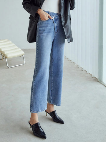 OVERLAP WAIST WIDE-LEG JEANS