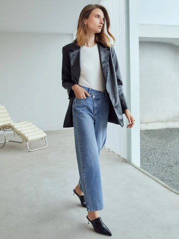 OVERLAP WAIST WIDE-LEG JEANS