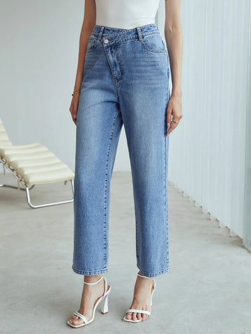 OVERLAP WAIST WIDE-LEG JEANS