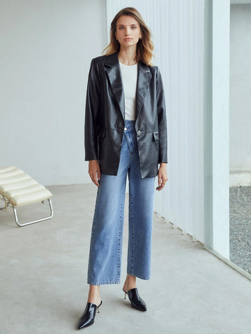 OVERLAP WAIST WIDE-LEG JEANS