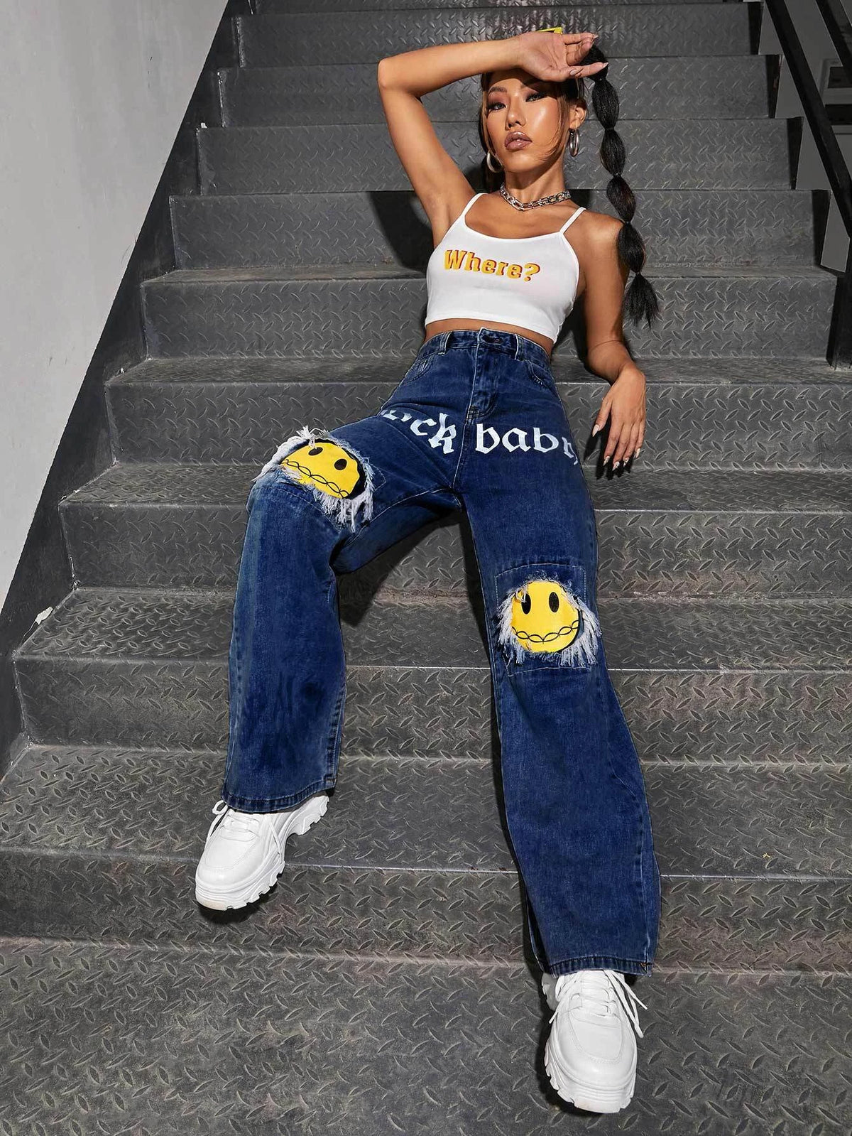 Letter & Figure Graphic Jeans