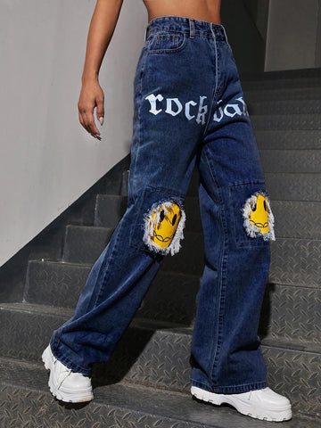 Letter & Figure Graphic Jeans