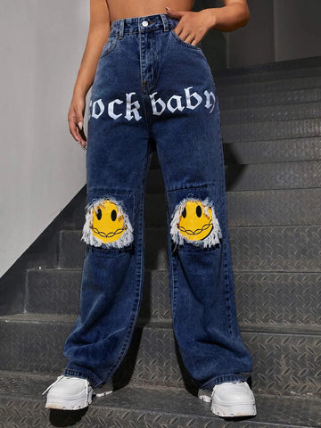 Letter & Figure Graphic Jeans