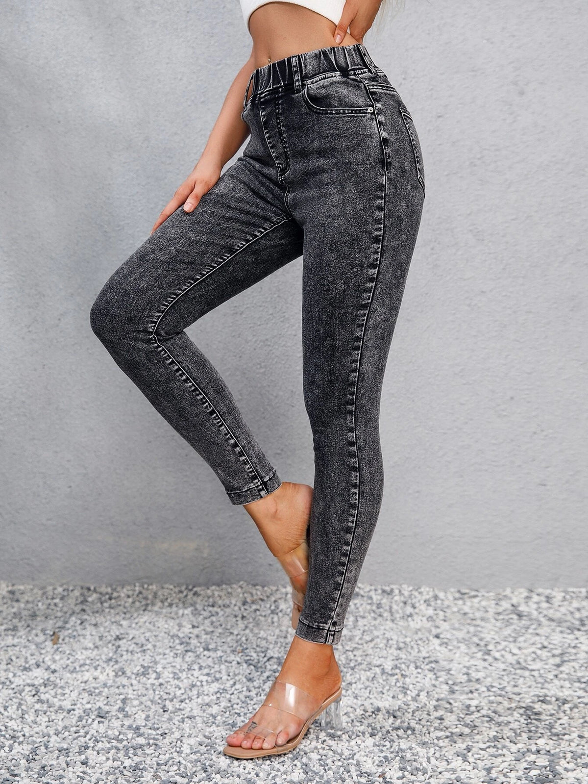 High Waist Slant Pocket Skinny Jeans