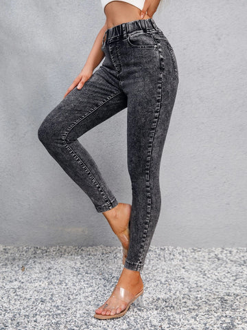High Waist Slant Pocket Skinny Jeans