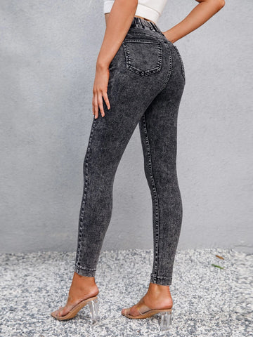 High Waist Slant Pocket Skinny Jeans