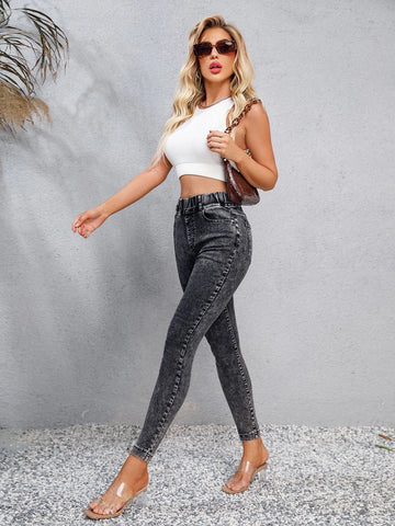 High Waist Slant Pocket Skinny Jeans