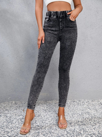 High Waist Slant Pocket Skinny Jeans