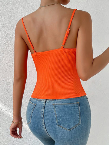 Twist Front Rib-knit Crop Cami Top
